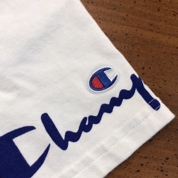 Champion Mens Medium T-Shirt White Spell Out All Over‎ Print Logo - Picture 3 of 8